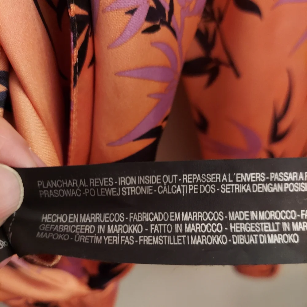 ZARA Orange Floral Long Sleeve Silky Feel Bodysuit M - Picture 13 of 16